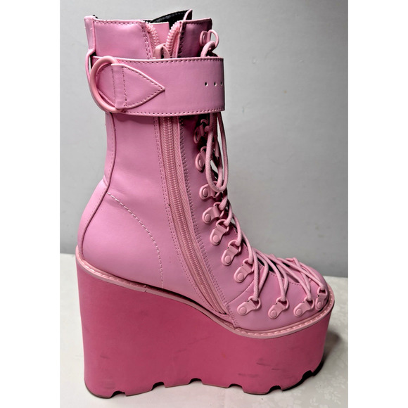 Sugar Thrillz Pink Platform Boots Size 7M Y2K Goth Rave Chunky Wedge Lace Up - Picture 7 of 14